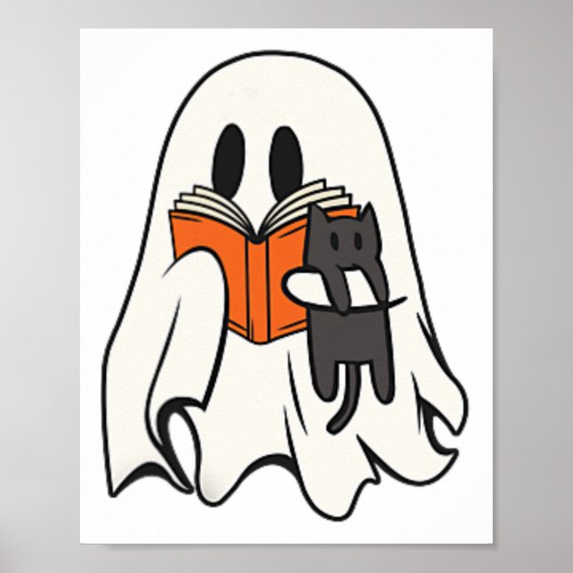 Affiche Cute Ghost Chat Lecture Livre Saison Éffrayante Ha (Devant)