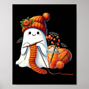 Affiche Cute Ghost Crochet Tricot Amateurs Halloween Café