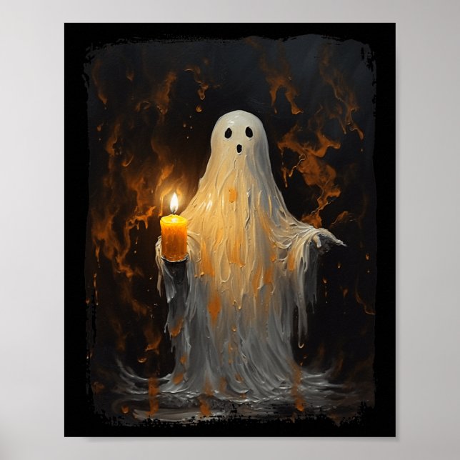 Affiche Cute Ghost Holding bougie Fun Halloween Gothique V (Devant)