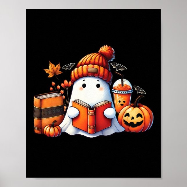 Affiche Cute Ghost Lecture Livre Amateurs Halloween Ghost  (Devant)