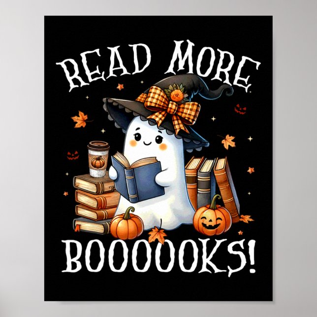 Affiche Cute Ghost Lecture Livre Amateurs Halloween Lire p (Devant)