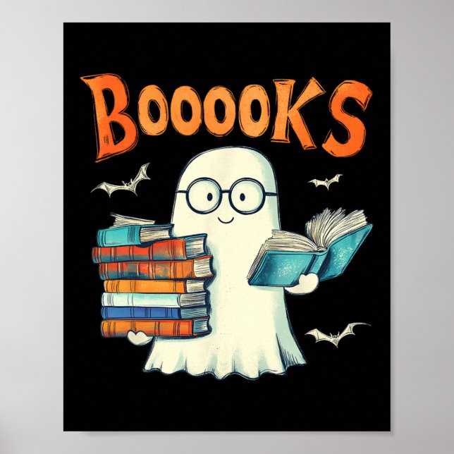 Affiche Cute Ghost Livre de lecture Livres Halloween Ensei (Devant)