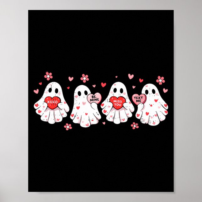 Affiche Cute Ghost Love Hearts Valentines Day Womens Teens (Devant)