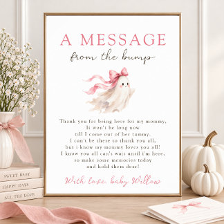 Affiche Cute Ghost Pink Bow Message From The Bump Sign