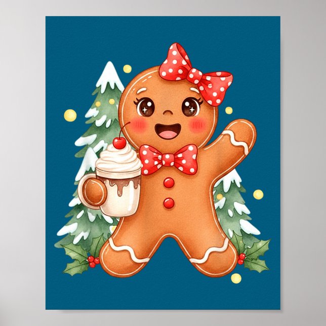 Affiche Cute Gingerbread Christmas Snow Xmas For Men Women (Devant)