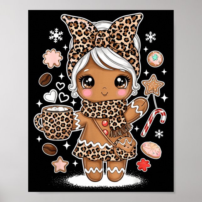 Affiche Cute Gingerbread Leopard Christmas Xmas Girl Women (Devant)