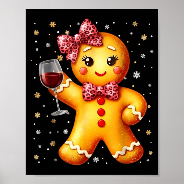 Affiche Cute Gingerbread Leopard Coquette Christmas Wine X (Devant)