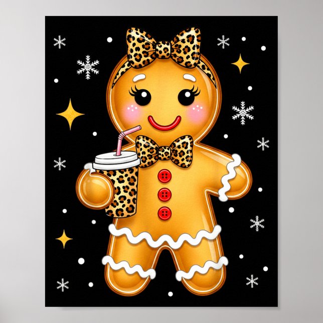 Affiche Cute Gingerbread Leopard Coquette Christmas Xmas G (Devant)