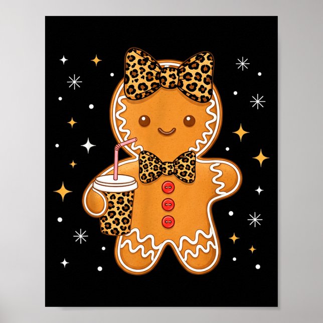 Affiche Cute Gingerbread Leopard Coquette Christmas Xmas G (Devant)