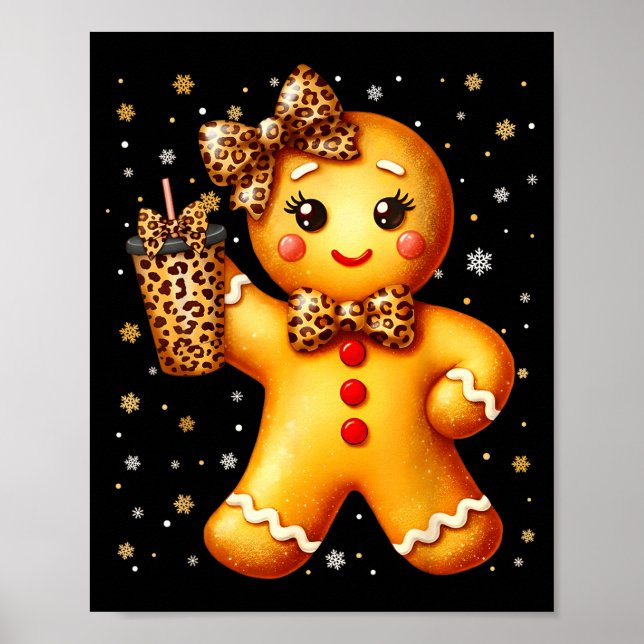 Affiche Cute Gingerbread Leopard Coquette Christmas Xmas G (Devant)