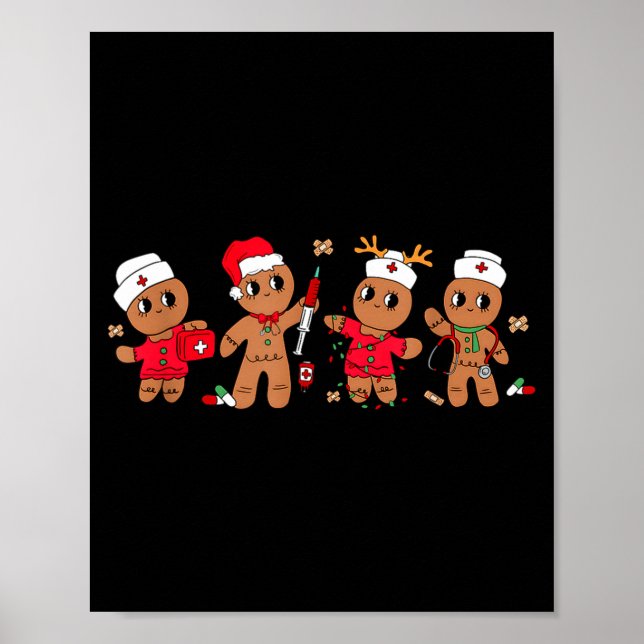 Affiche Cute Gingerbread Nurse Christmas Design Medical Hu (Devant)