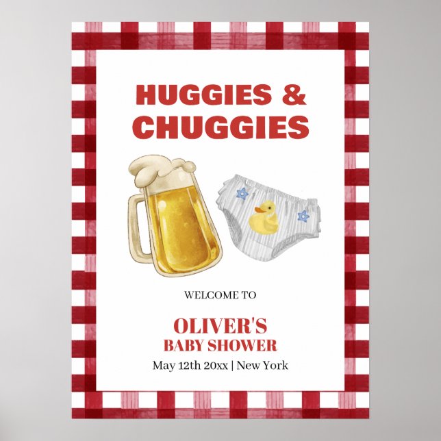 Affiche Cute Gingham Huggies Diaper Baby Shower Welcome  (Devant)
