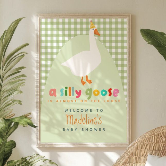 Affiche Cute Gingham Silly Goose Baby Shower Welcome (Créateur téléchargé)