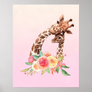 Affiche Cute Giraffe Aquarelle Maman & Bébé