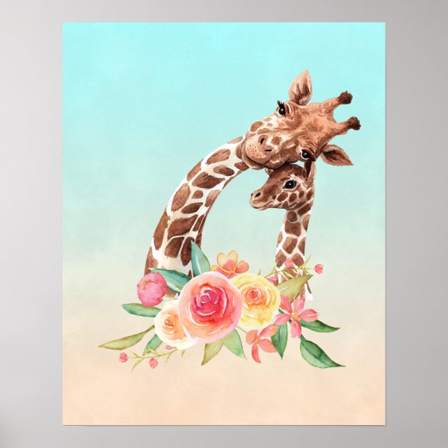 Affiche Cute Giraffe Aquarelle Maman & Bébé (Devant)
