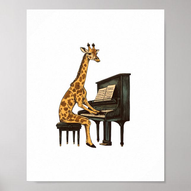 Affiche Cute Giraffe Jouer Piano Giraffes Musicien Musique (Devant)