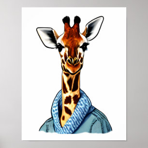 Affiche Cute Giraffe portant une veste Denim Imprimer