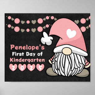 Affiche Cute Girl Rose Gnome Premier Jour Chalkboard de l'