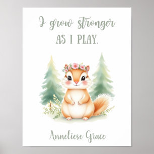 Affiche Cute Girls Squirrel Woodland Animal Nursery