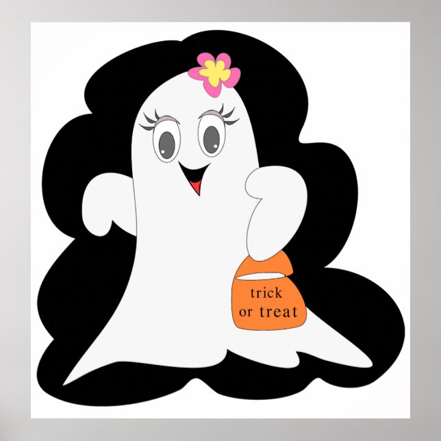 Affiche Cute Girly Ghost Halloween Trick or Treat (Devant)