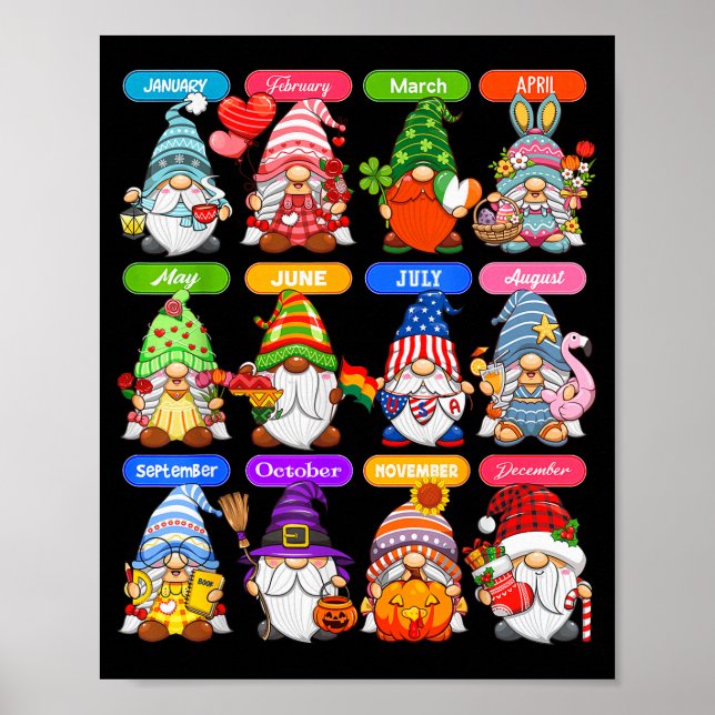 Affiche Cute Gnome Every Season Holiday Gnomes 12 Months O (Devant)