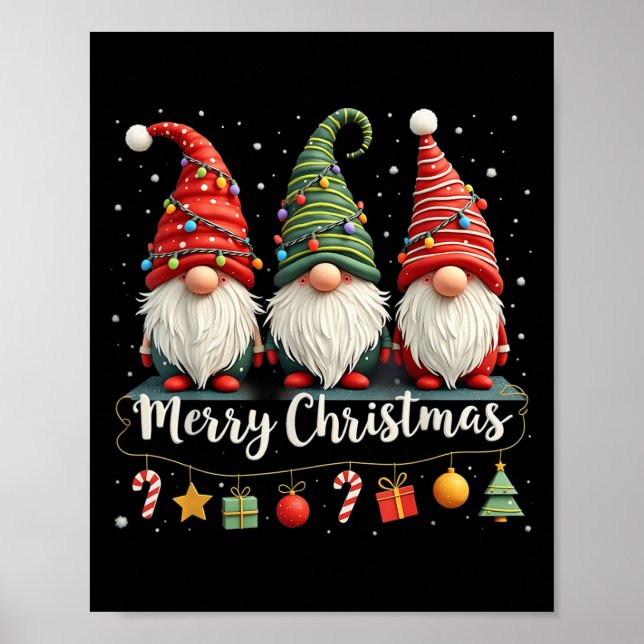 Affiche Cute Gnomes Merry Christmas Light Family Gnome Xma (Devant)