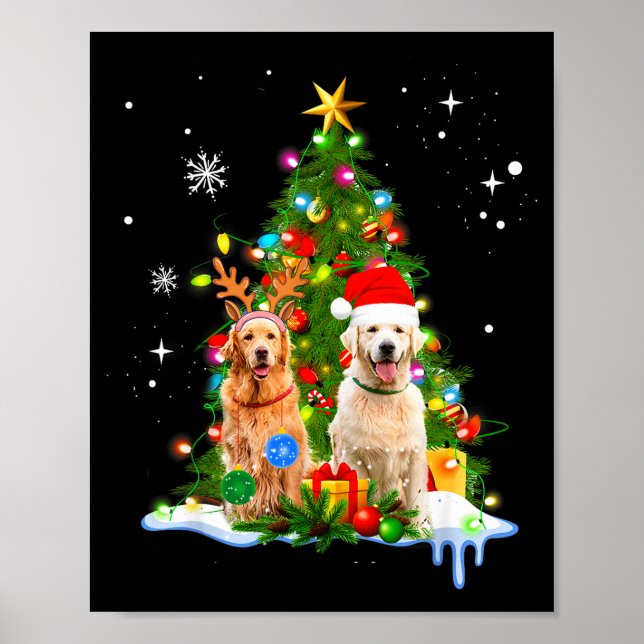 Affiche Cute Golden Retriever Christmas Tree  (Devant)