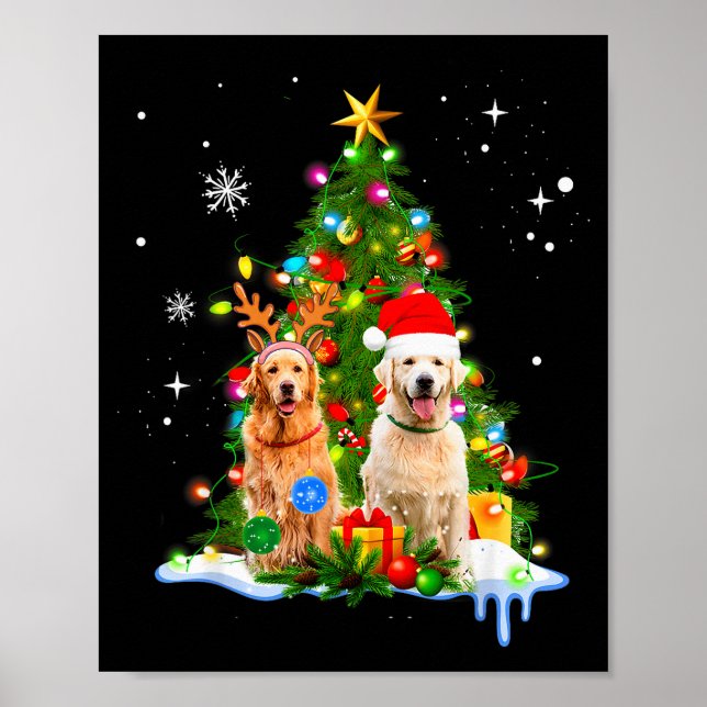 Affiche Cute Golden Retriever Christmas Tree  (Devant)