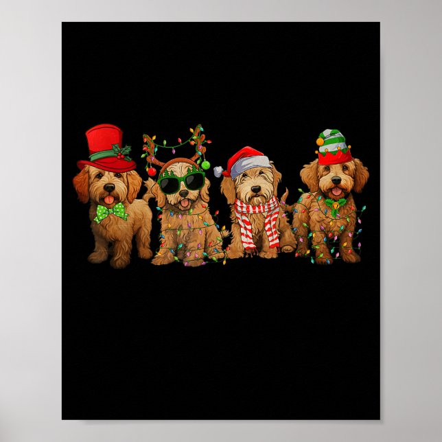 Affiche Cute Goldendoodle Dogs Christmas Lights Golden Doo (Devant)