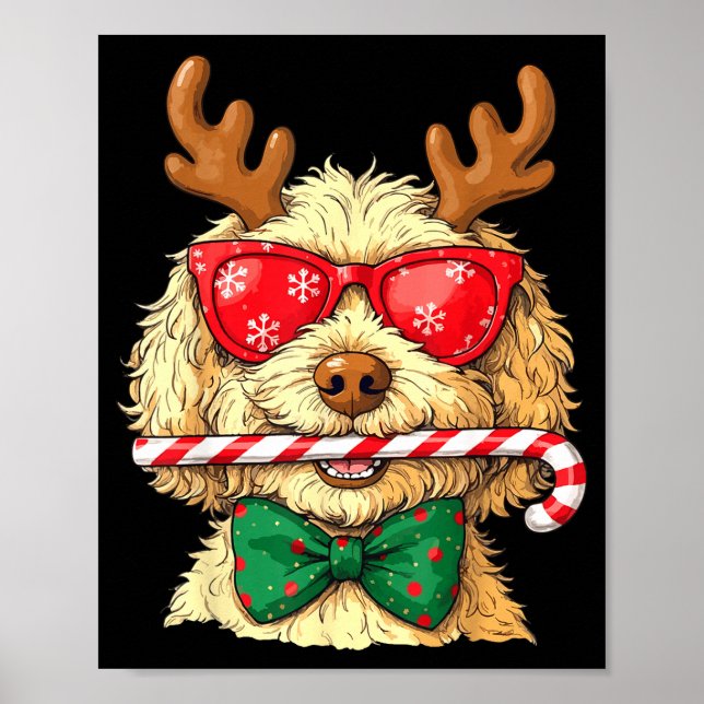 Affiche Cute Goldendoodle Dogs Christmas Lights Golden Doo (Devant)