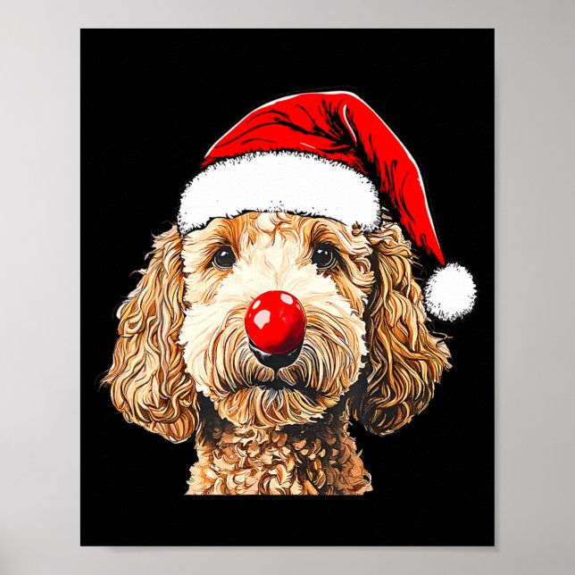 Affiche Cute Goldendoodle Dogs Christmas Santa Golden Dood (Devant)