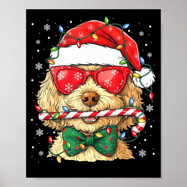 Affiche Cute Goldendoodle Santa Hat Xmas Lights Goldendood (Devant)