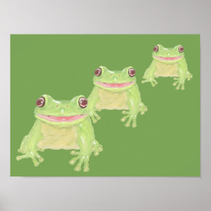 Affiche Cute Green Tree Frog - 3x transparent.