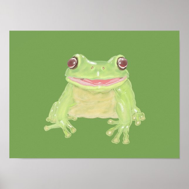 Affiche Cute Green Tree Frog - transparent. (Devant)
