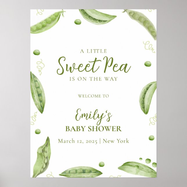 Affiche Cute Greenergie Veggie Sweet Pea Baby shower Bienv (Devant)