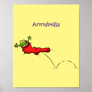 Affiche Cute grenouille dans une chaussette rouge saut de 