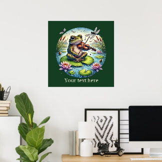Affiche Cute grenouille en bois Musique jouant personnalis