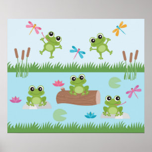 Affiche Cute grenouilles en étang