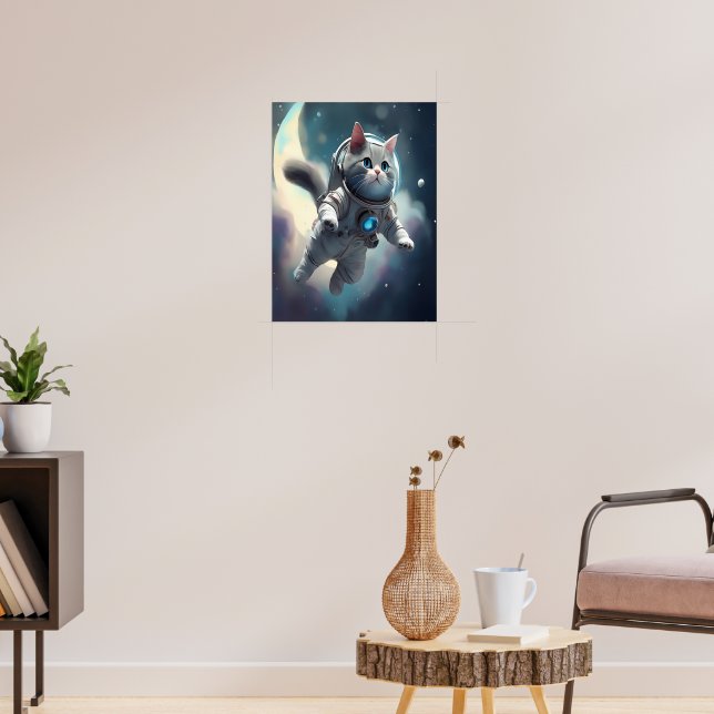 Affiche Cute Grey Chat Voler dans l'espace (Salon 3)