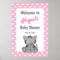 Cute Grey Kitten et Coeurs Baby shower fille
