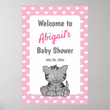 Cute Grey Kitten et Coeurs Baby shower fille