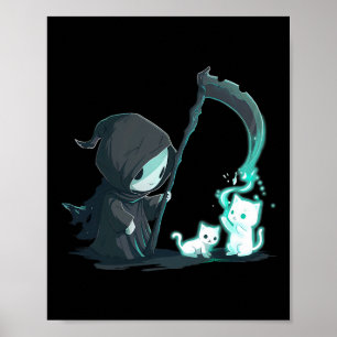 Affiche Cute Grim Reaper Squelette Avec Chat Ghost Kawaii 
