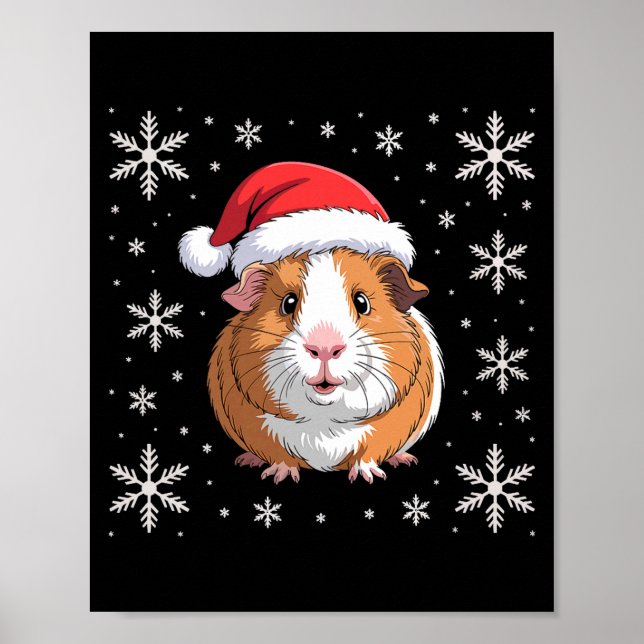 Affiche Cute Guinea G Wearing Santa Hat Christmas Premium  (Devant)