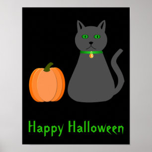 Affiche Cute Halloween Chat et Citrouille Personnalisé