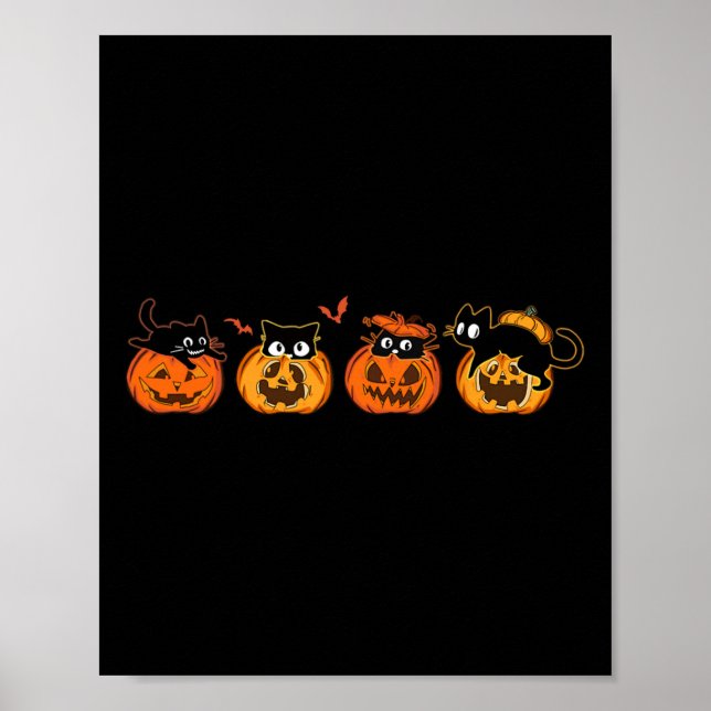 Affiche Cute Halloween Citrouille Chat Noir Pour Enfants F (Devant)
