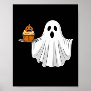 Affiche Cute Halloween Ghost Holding Citrouille Cupcake Po
