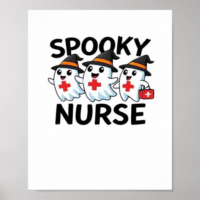 Affiche Cute Halloween Nurse Ghosts Cartoon classique T-Sh (Devant)