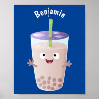 Cute happy bubble tea boba cartoon character