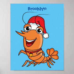 Affiche Cute happy Christmas shrimp cartoon illustration