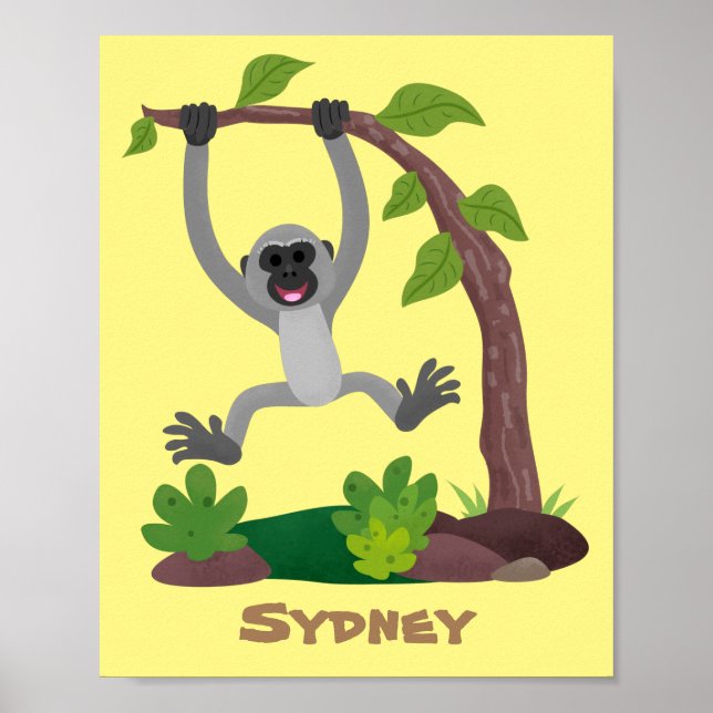 Affiche Cute happy gibbon ape cartoon illustration (Devant)